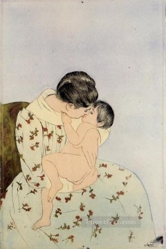 María Cassatt Painting - El beso madres hijos Mary Cassatt